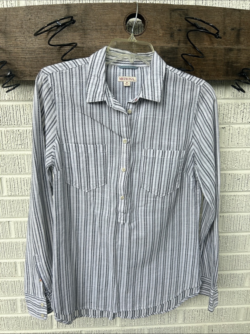 Merona Men’s Black and White Vertical Stripe Button-Down Shirt